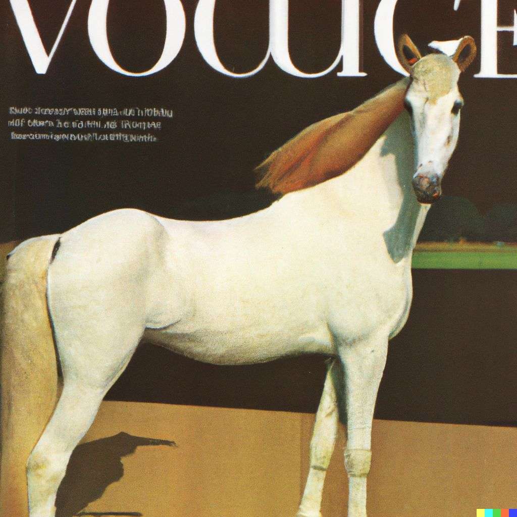 a horse, front cover of Vogue, 1980